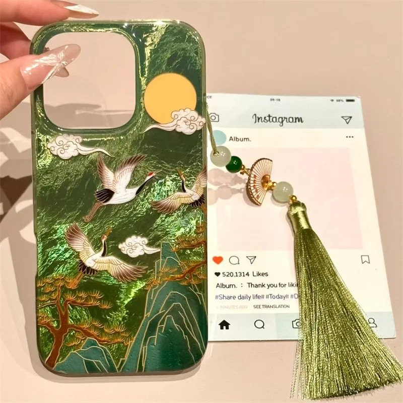 Vortex pattern High Mountain Auspicious Cloud Crane Phone Case For iPhone 17 16 Pro Max 15 14 13 12 11 XS XR X SE 7 8 Plus Cover - náhled 2