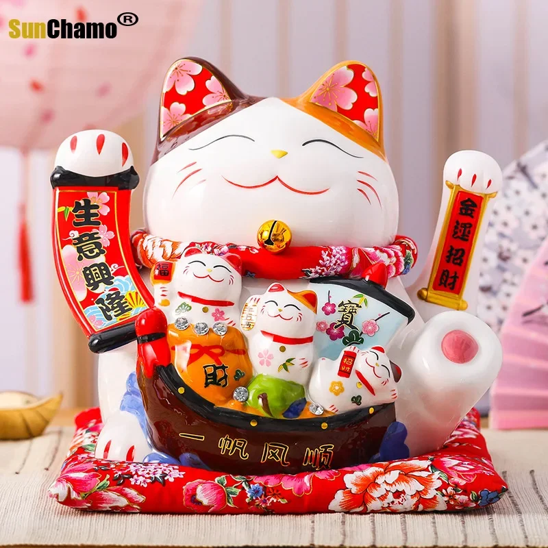 Shaking Hand Lucky Cat Ceramic Ornaments Big and Small Shop Opening Cashier Front Desk Creative Gifts