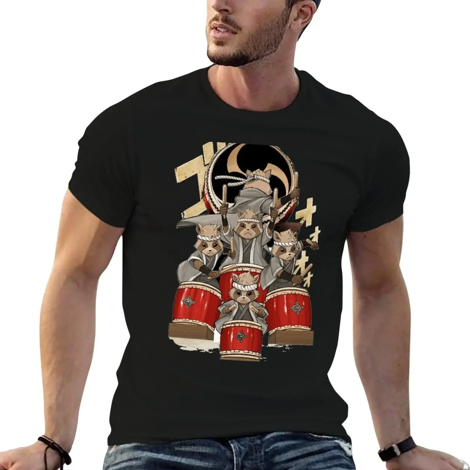 Taiko Tanuki play drum T-Shirt cute clothes vintage clothes summer top Men's t shirts