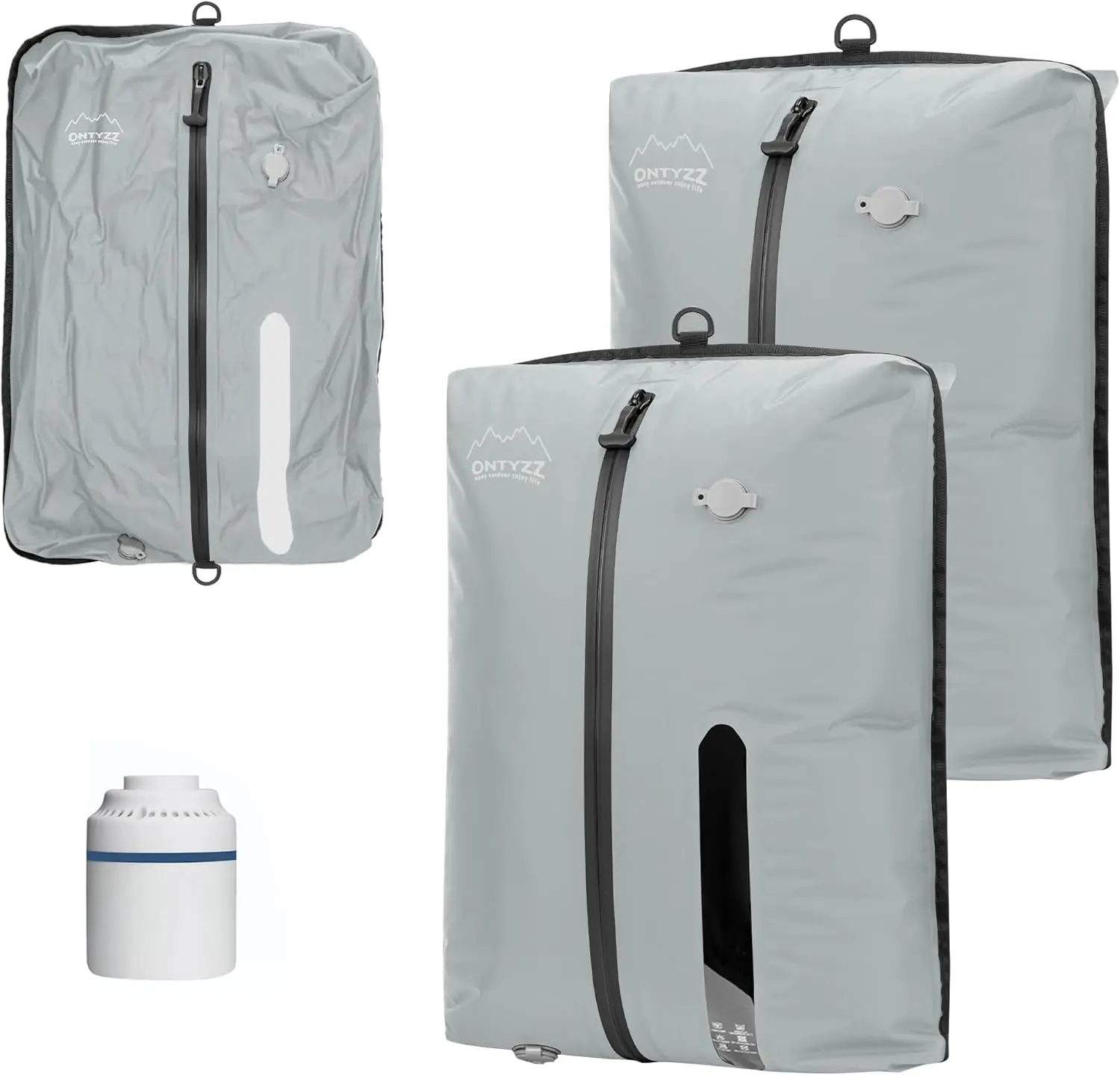 

Водонепроницаемые вакуумные пакеты для хранения для путешествий и кемпинга, экономия места с воздушным насосом (2 шт. серые)