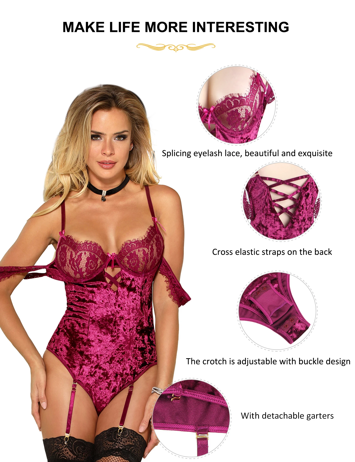 Comeondear One-Piece Bodysuit Flannel Sleepwear Oversized 7XL Erotic Stocking Belts Teddies Lingerie Sexy Cold Shoulder Pajamas
