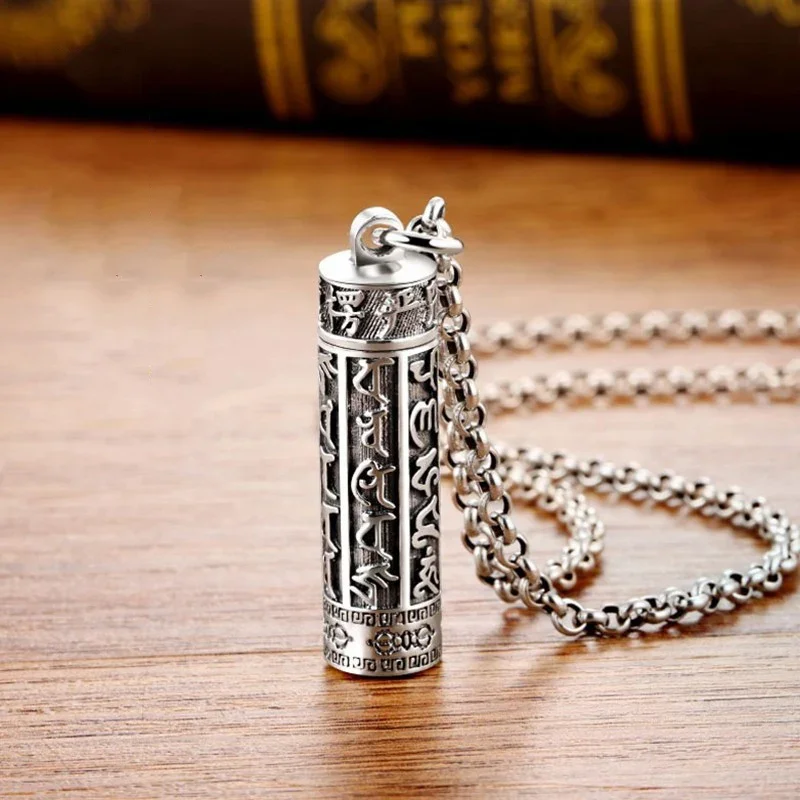 Vintage 925 silver High Quality necklace Six-character mantra can open the Gawu box Men's Pendant Charm Banquet Jewelry