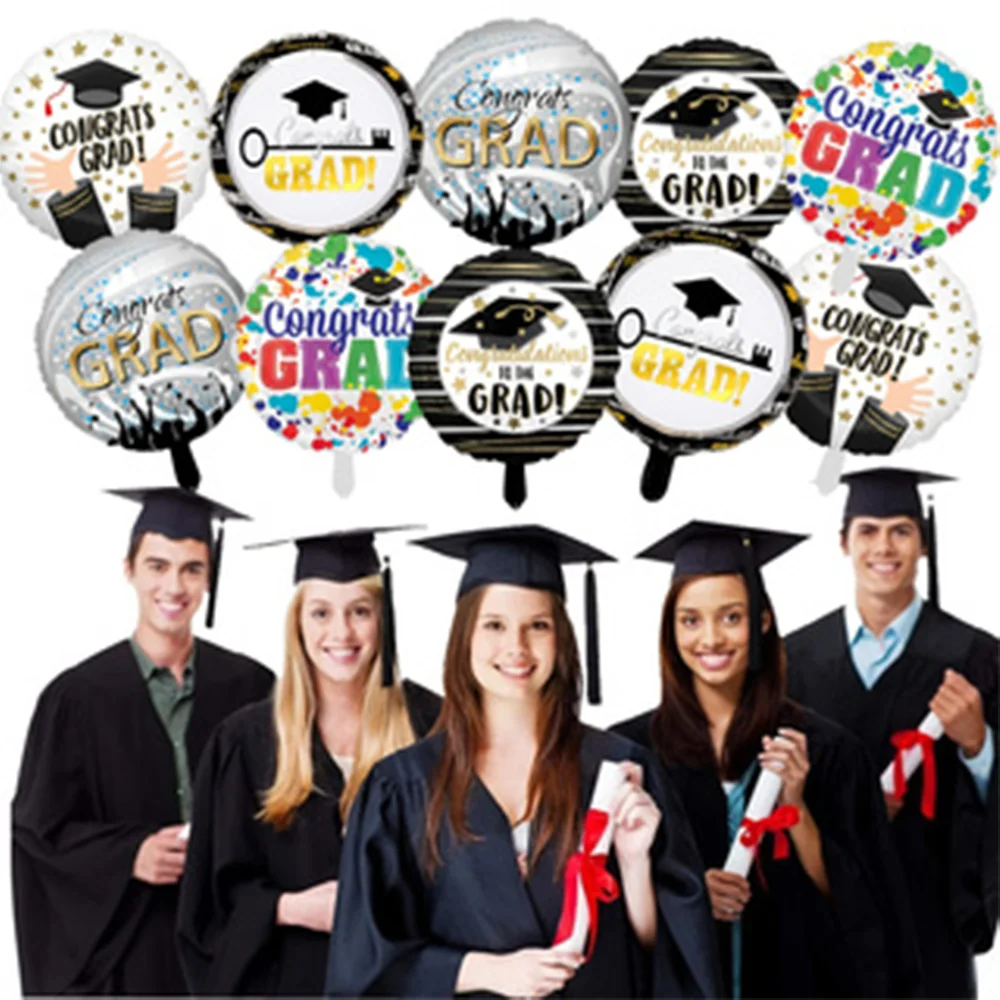 10er-Pack Happy Graduation Ballons, 18 Zoll Happy Graduation Runde Ballons, runde Folienballons, 5 Stile à 2 Stile, geeignet für Abschlussfeiern, Abschlusskugeln, Abschlussfeier-Balldekorationen,