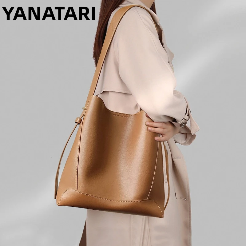 Women\'s Large Capacity Shoulder Bag armpit bag Ladies Genuine Leather Commuter Shopper Bags bucket bag luxury Handbag Big tote