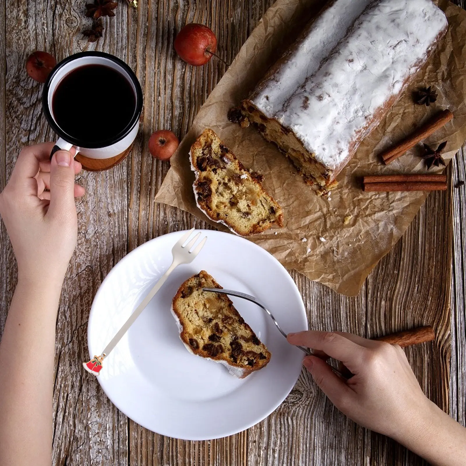 

6pcs Christmas Forks Stainless Steel Coffee Stirring Forks Gift Box Cake Dessert Tableware For Holiday Party Wedding Use