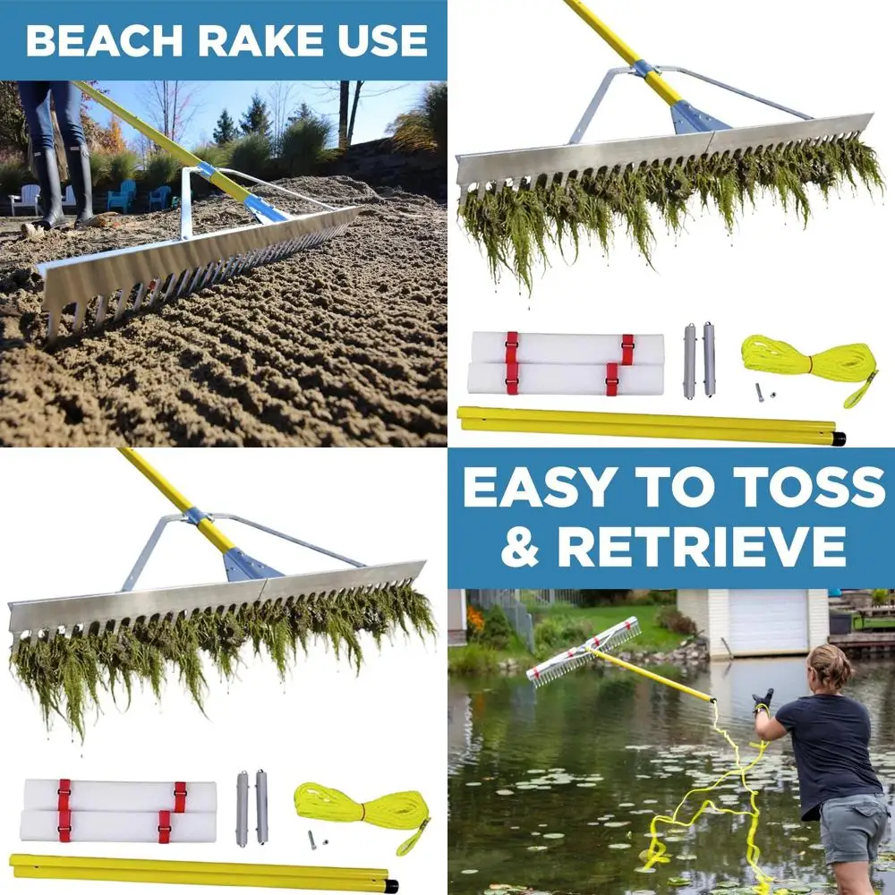 

Heavy-Duty Collapsible Lake Rake for Weeds, Leaves, and Floating Debris Removal, Ideal for Shoreline and Beach Cleanup