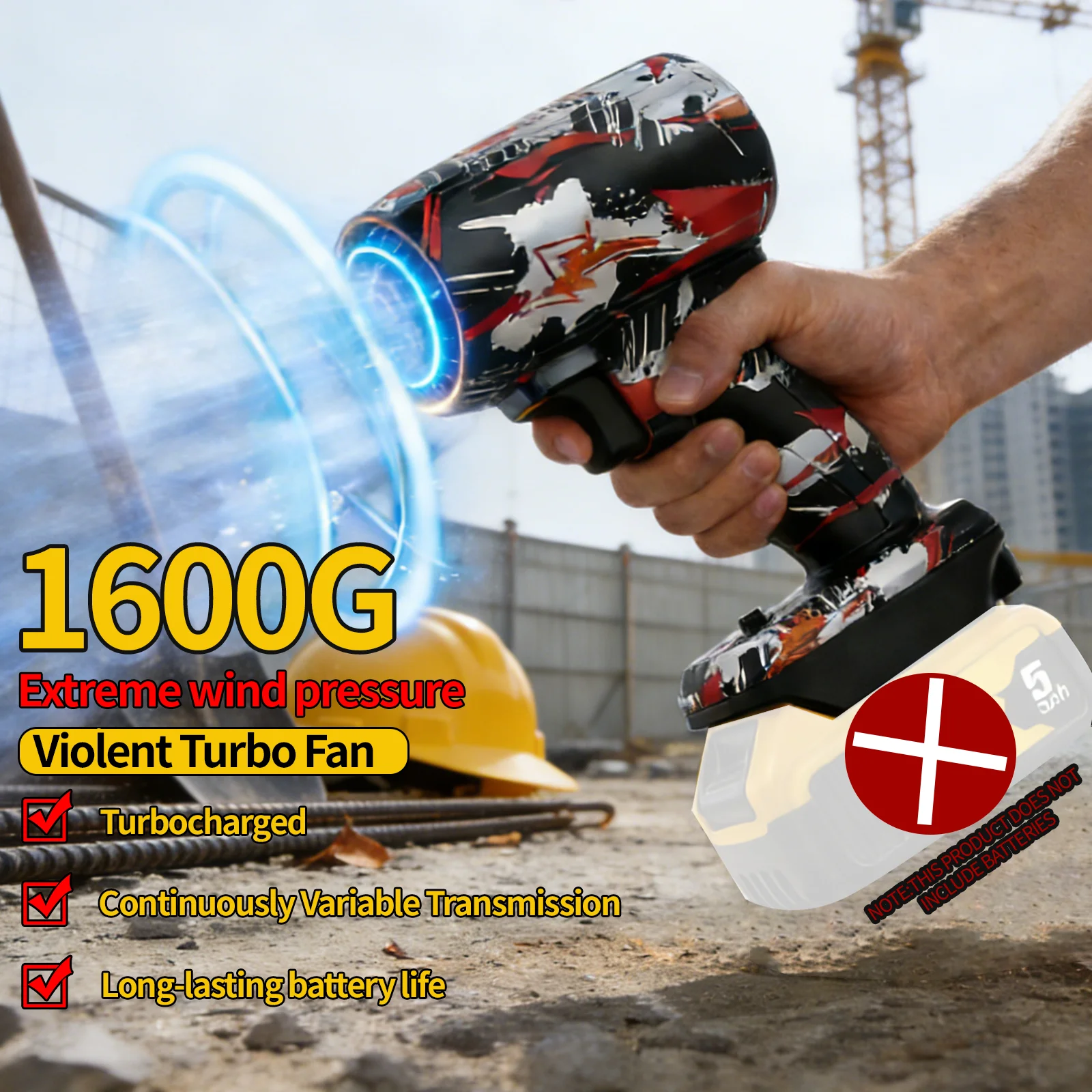 

Бесщеточный электрический турбовентилятор-фен с тягой 1600 г, ручной воздуходув для уборки листьев и пыли, совместимый с аккумуляторами Makita/Milwaukee/Dewalt