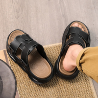 Men's Anti-slip Solid Color Retro Style Leather Soft Sole Thick-soled Pull-on Casual Large-sized Daily Beach EVA Cool Slippers