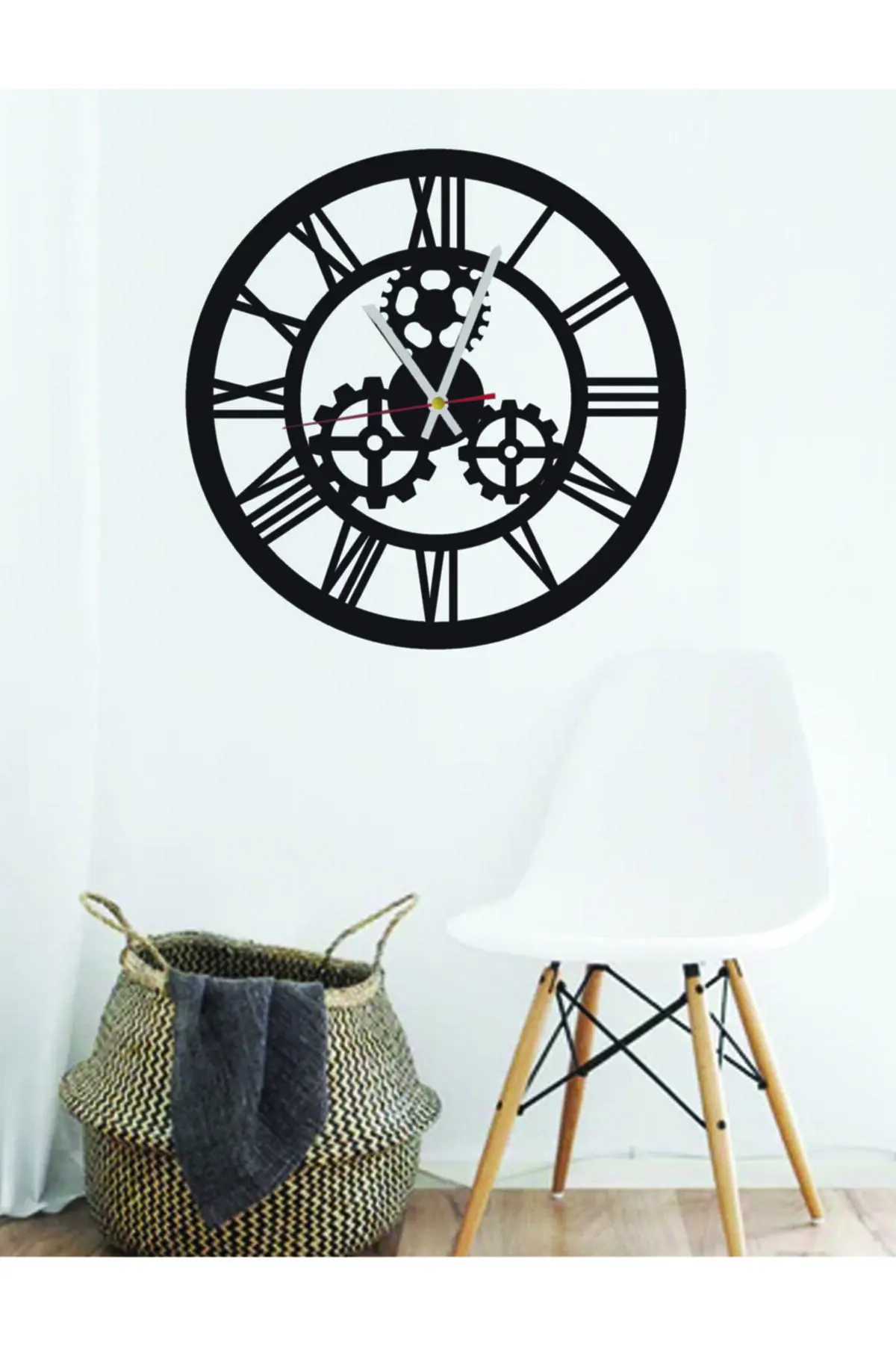 

Uras Decorative Wheel Wall Clock 50cm Black Wood 6mm Mdf Silent Mechanism Wall Clock Creative Home Decor