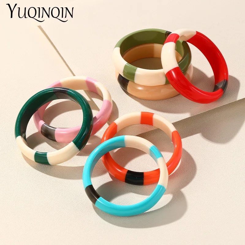 Trendy Vintage Colorful Resin Bangles For Women Geometric Round Bracelets Charm Retro Simple Female Travel Fashion Jewelry New