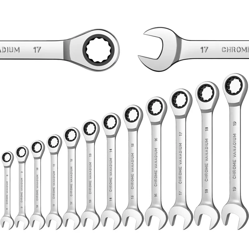 Ratcheting Wrench Set,72-Tooth Metric Standard Combination Wrench Sets From Gear To Tip With Carrying Bag,CR-V Steel Spanners