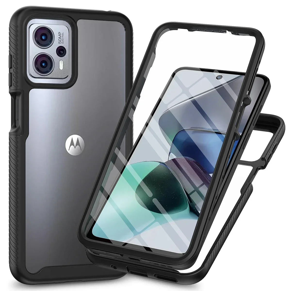 Armor Shockproof Case with PET Screen Protector For Motorola Moto G13 G23 G53 E13 G14 G54 G84 TPU Bumper Transparent Back Cover