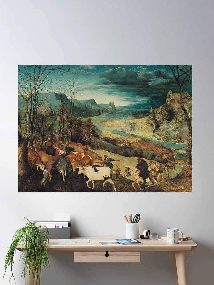 

After Pieter Bruegel the Elder The Return of the Herd, Print Art Canvas Poster, For Living Room Decor, Home Wall Picture