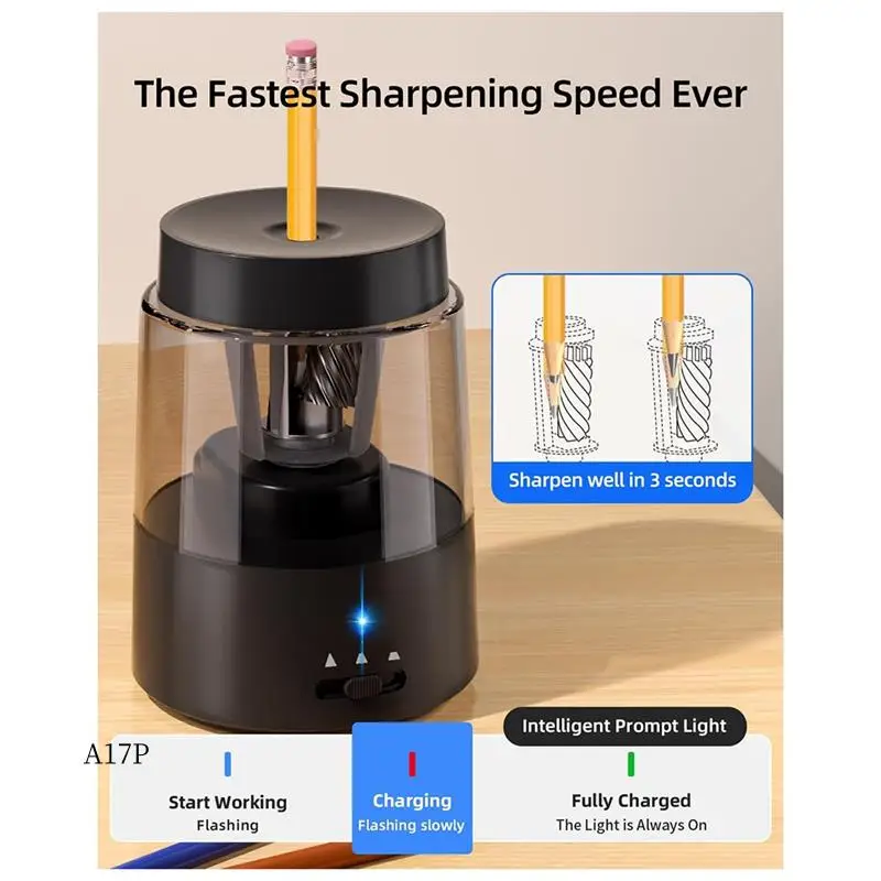 

AP-Electric Pencil Sharpener Pencil Sharpener For No.2/Colored Pencils(6-8Mm) Black