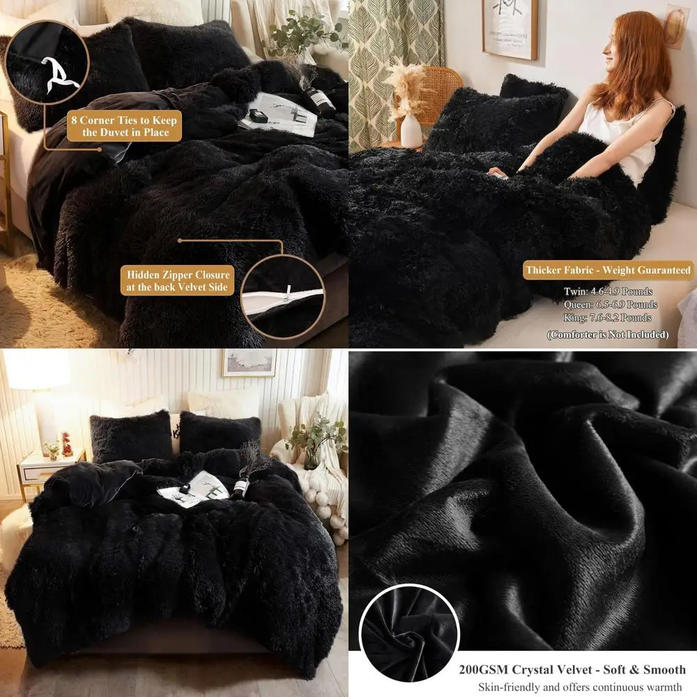 

Роскошный плюшевый комплект постельного белья с длинным ворсом, 3 предмета: одеяло и 2 наволочки, на молнии, размер Queen.