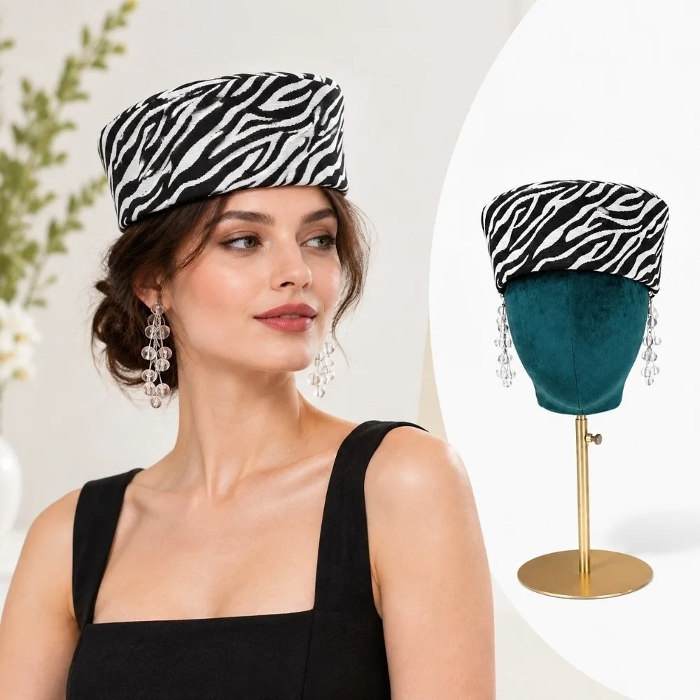 New Lightweight Zebra Print Beret Hat Warm Structured Round Top Women Pillbox Hat Soft Air Hostess Hat Daily Commuting