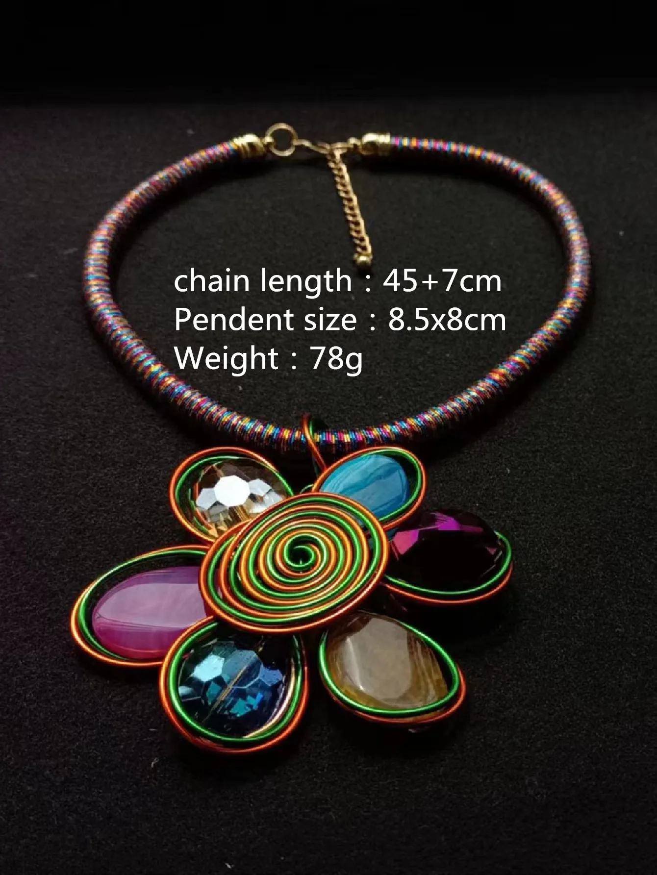 Flower Big Natural Stone Green Purple Black Blue Orange Pendant Handmade Trendy Neon Women Fashion Summer Necklaces Jewelry