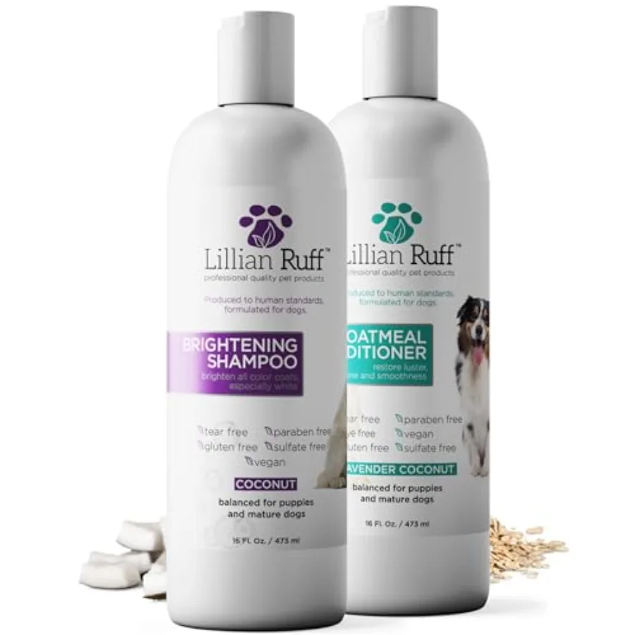 Set de Champú Abrillantador y Acondicionador de Avena para Perros, Seguro para Gatos - Sin Lágrimas, Aroma a Coco con Aloe para Pelo Húmedo, Seco y Dañado