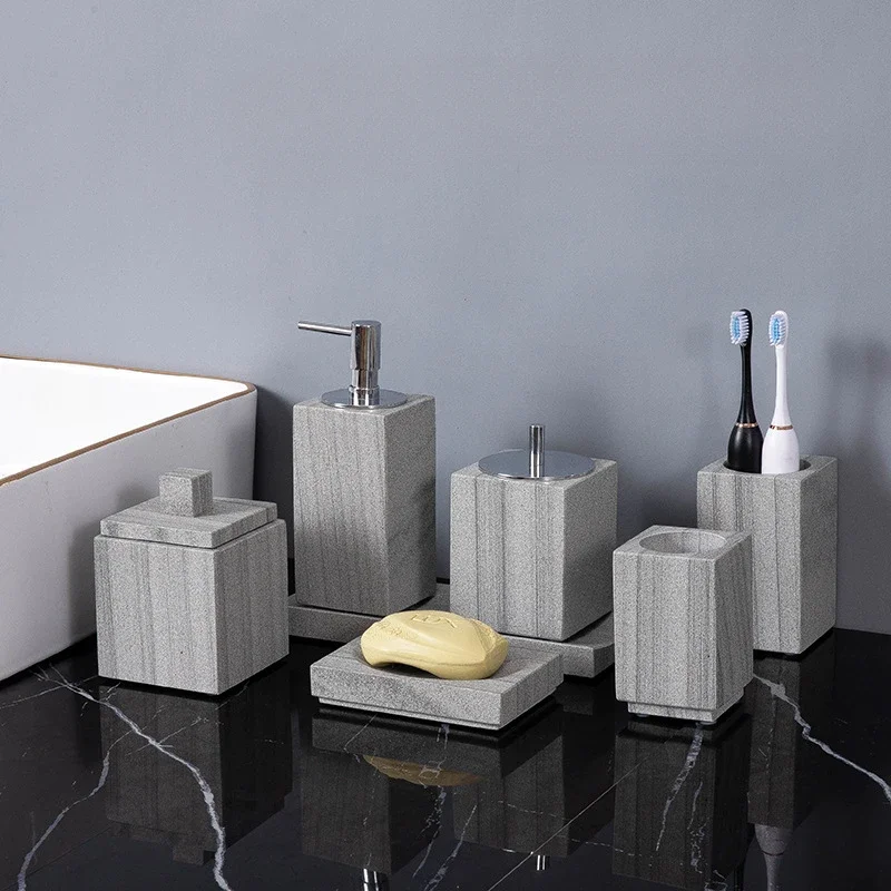 1pc Gray Marble Bathroom Toiletries Bathroom Decoration Tissue Box Lotion Bottle Marble Bathroom Accessories Wedding Gift