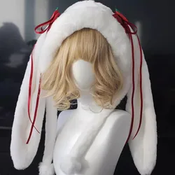 New Christmas Ultra-long Rabbit Ear Hat Winter Women Warm Fuzzy Lei Feng Hat Kawaii Pendant Bow Lolita Girl Ushanka Earmuffs Hat