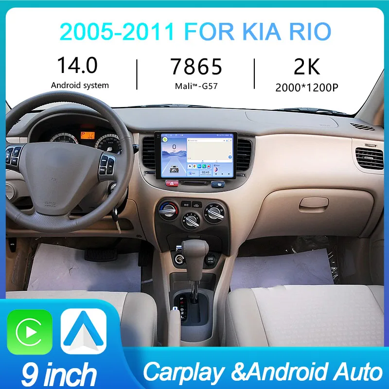 

MeiHua For Kia RIO 2005-2011 2K QLED Android 14 Car Radio Multimedia Video Player AI Voice CarPlay 4G GPS Head Unit Stereo