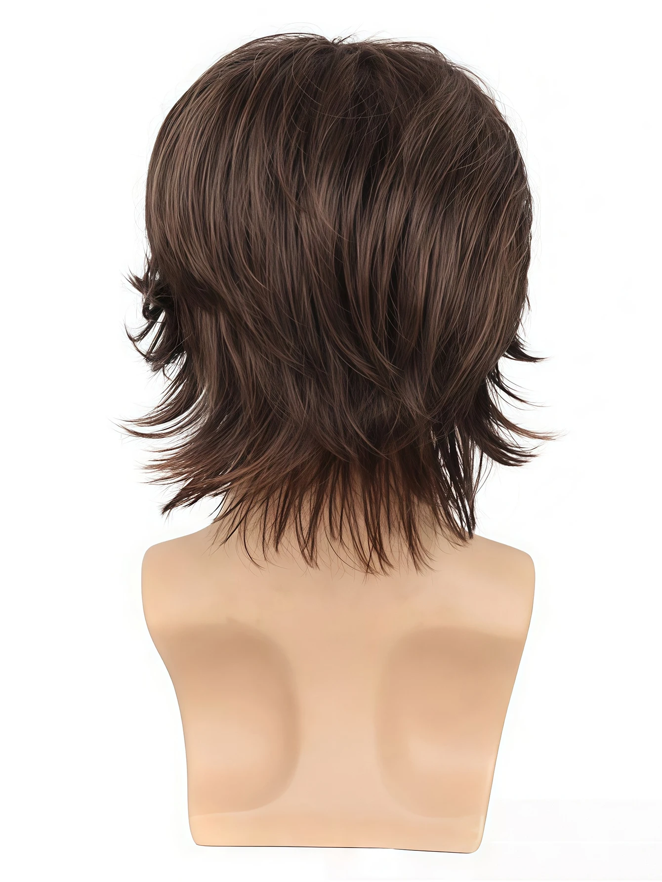 Brown Layered Wolf Cut Wig for Men, Natural Synthetic Hair with Textured Fringe for Daily and Cosplay Looks