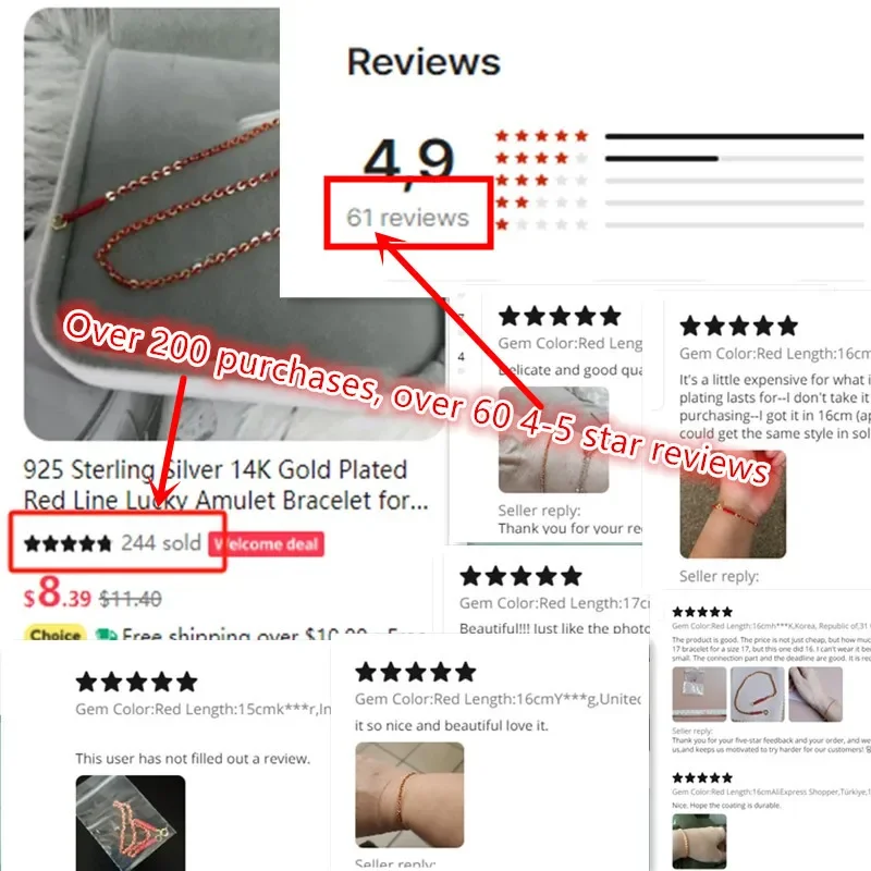 14K Gold Plated Red Line Lucky Amulet Bracelet for Women 16cm 17cm Handmade Rope Cross Round Charm Bracelet