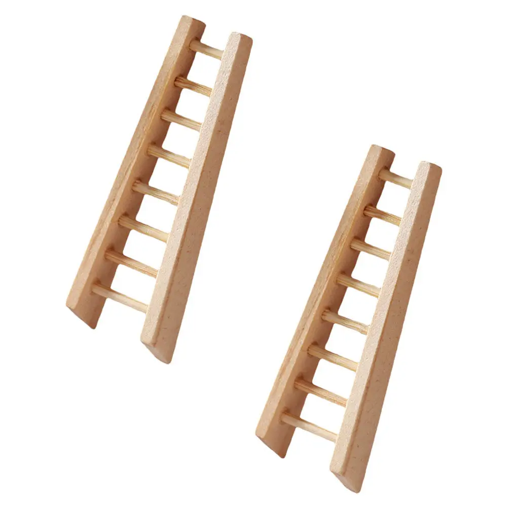 

2Pcs Wooden Mini Ladder Chic Decorative Adornment Perfect for Mini House Furniture Simulation Interior Ornament