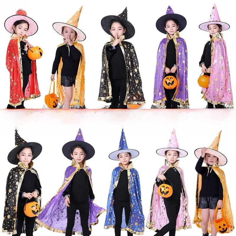 Halloween Heks Tovenaarsgewaad Kinder Vijfsterren Gold-pred Fluwelen Mantel Stage Performance Kostuum Polyestervezel 00%