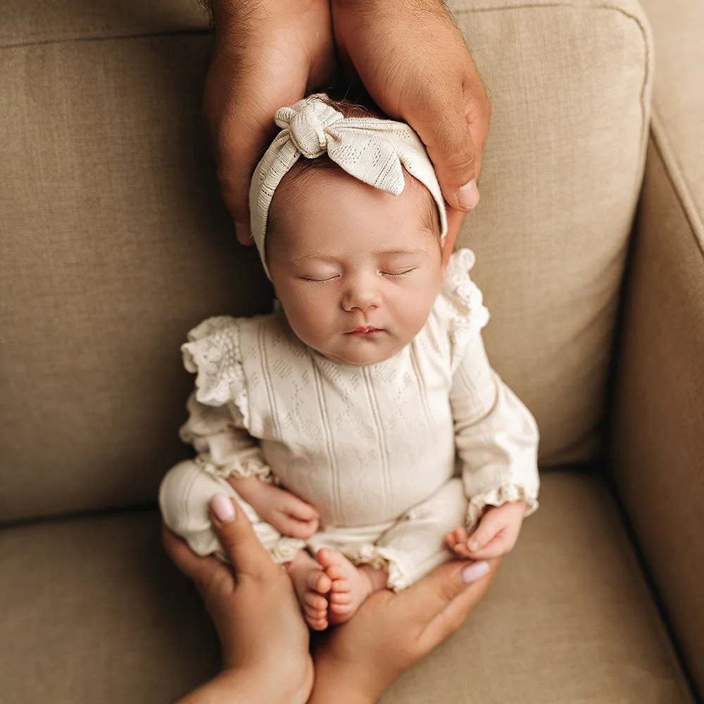 Newborn Baby Clothes Set Lace Romper Headband Infant Photography Outfit Baby Photo Props Soft Onesie 0-3 Months Gift