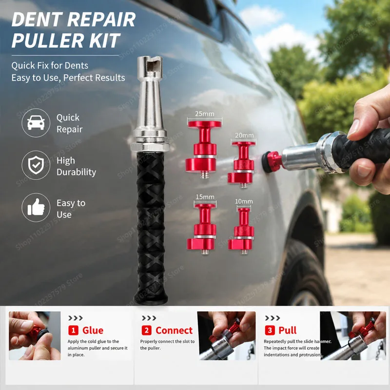 Car Dent Ice Pit Repair 5-Piece Sliding Hammer Mini Anti-Slip Tension Hammer Tool Set With Built-In Spring Telescopic Hammer.