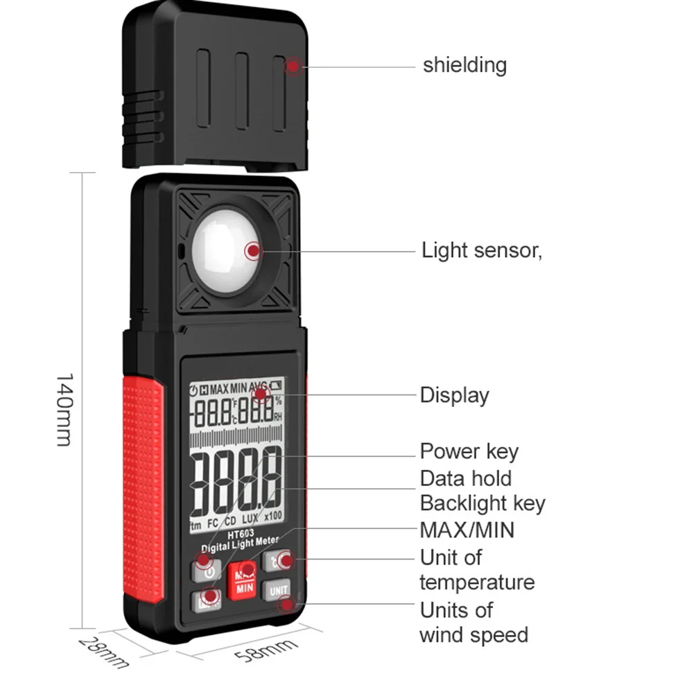 

Large Screen Digital Lux Meter HT603 Equipped with Temperature and Humidity Measurement Functions and Adjustable Probe