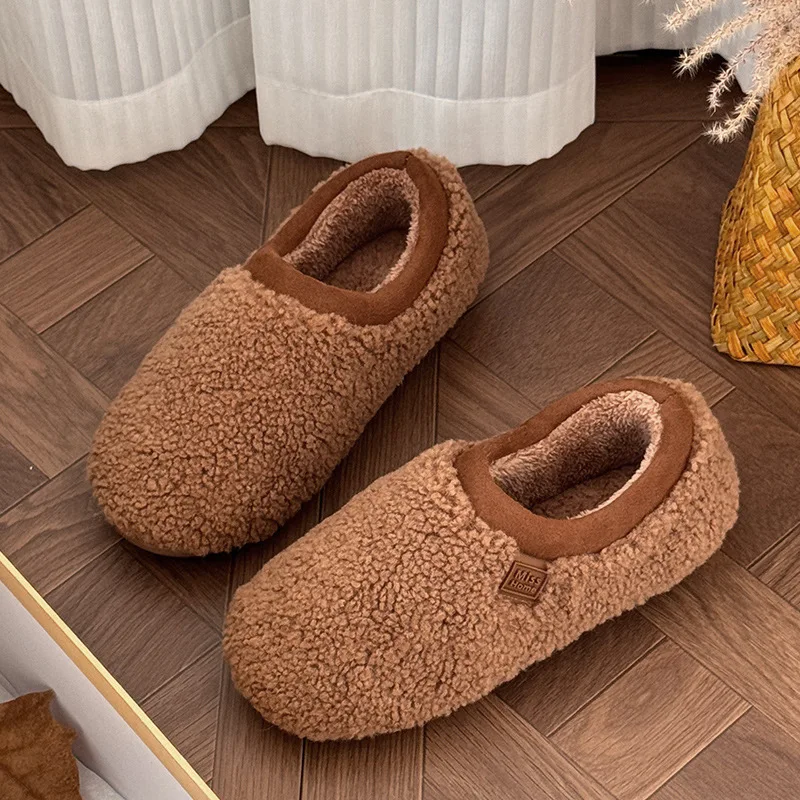 Plus Size 46 47 Man Women Home Slippers 2025 Autumn Winter Unisex Plush Slippers Warm Anti Slip Indoor Household Cotton Shoes