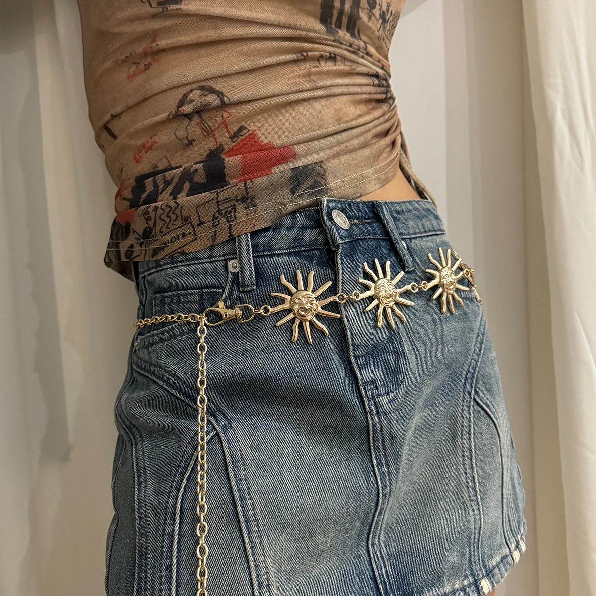 Punk Hip Hop Style All-match Waist chain sun Vintage Metal Womans Belt For Dress Moon High Waist Chain Belt for Women