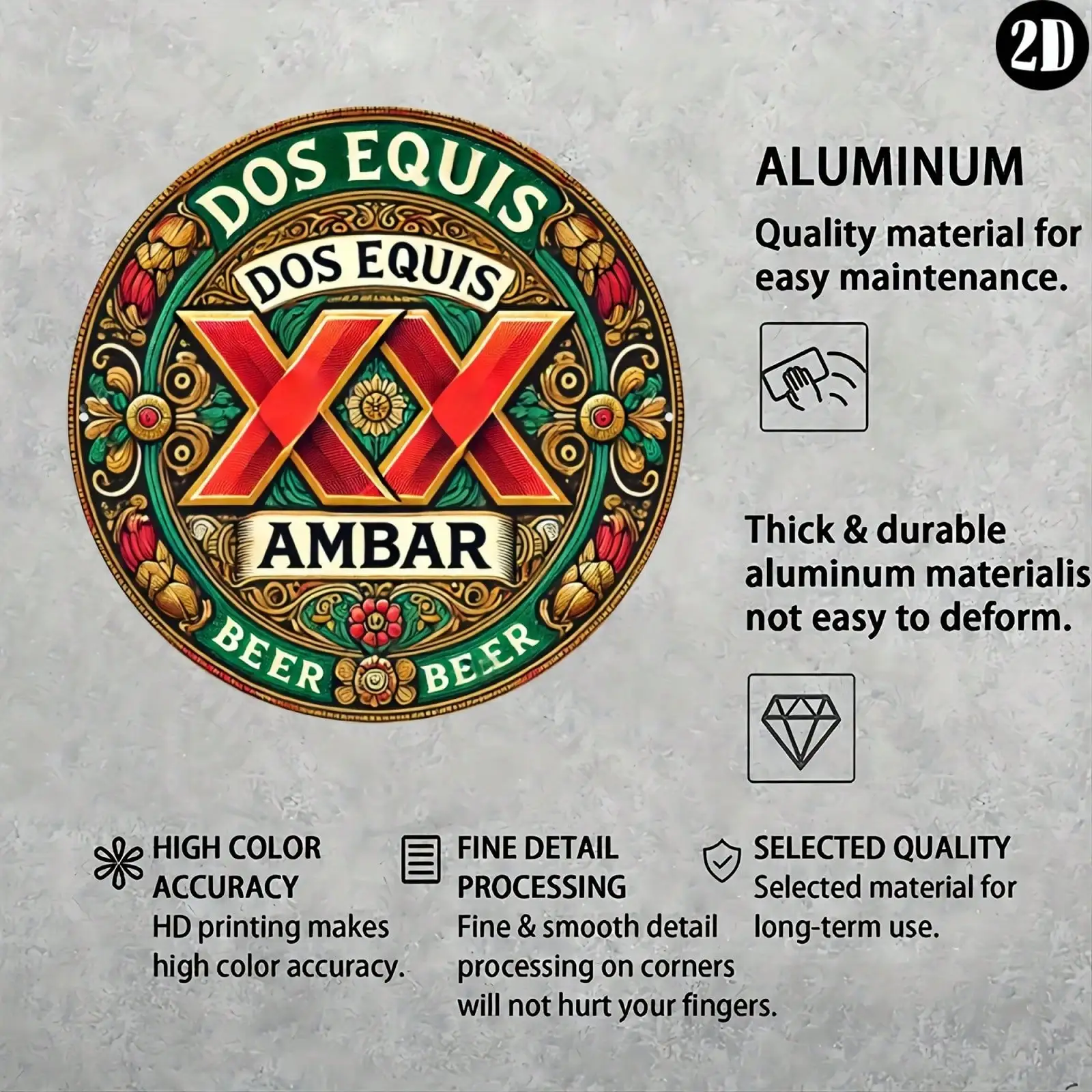 Dos Equis Ambar Beer 8x8" Round Aluminum Wall Art - Reusable Metal Sign for Home, Kitchen, image 5