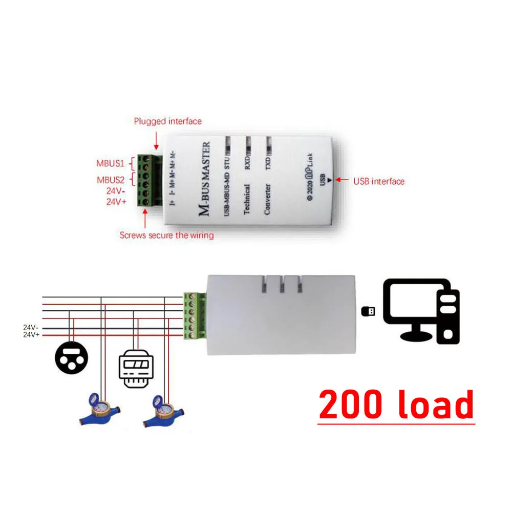 Imagem -03 - Industrial Usb para Mbus Host Meter Comunicação de Depuração de Dados Isolamento Completo para Smart Energy Water Heat Meter Leitura M-bus