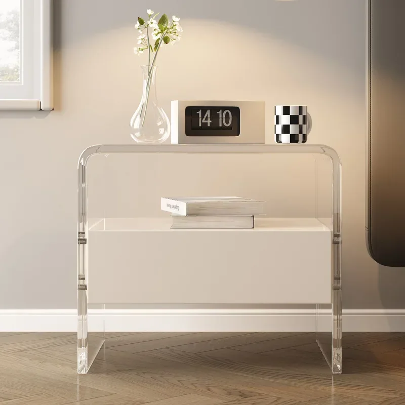 Modern Acrylic Nightstand - Bedside Storage Cabinet with Drawer