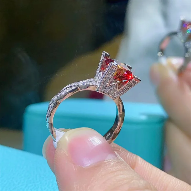 SACE GEMS GRA Certified D Color 2ct Moissanite Ring 925 Sterling Silver Plated with 18k White Gold Ring for Women Fine Jewelry