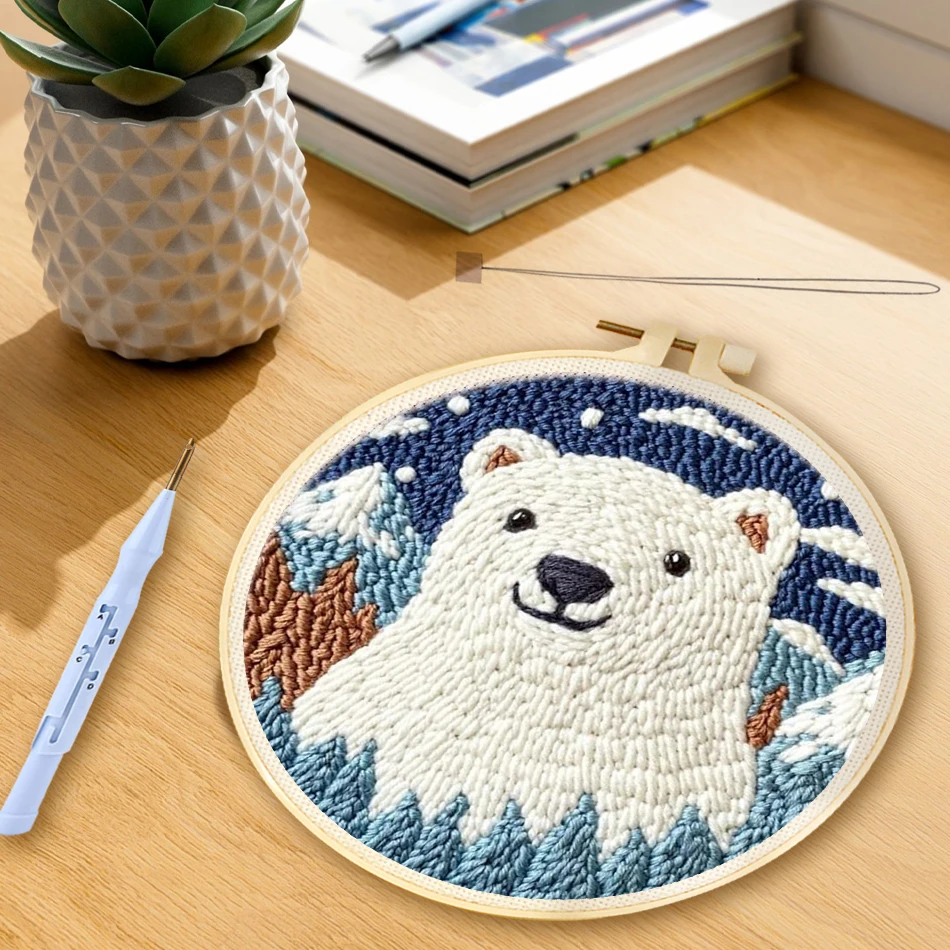 

GATYZTORY Punch Needle Embroidery Kit Cartoon Animal Starter Set For Adult Beginner Funny Kit Needlework DIY Craft