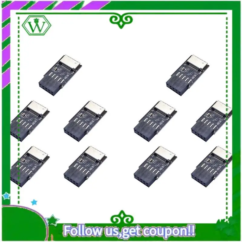 

ABIK-10X Motherboard USB2.0 9Pin To TYPE-C A-KEY Front Connector Converter USB3.2 TYPE-E Interface Header Adapter