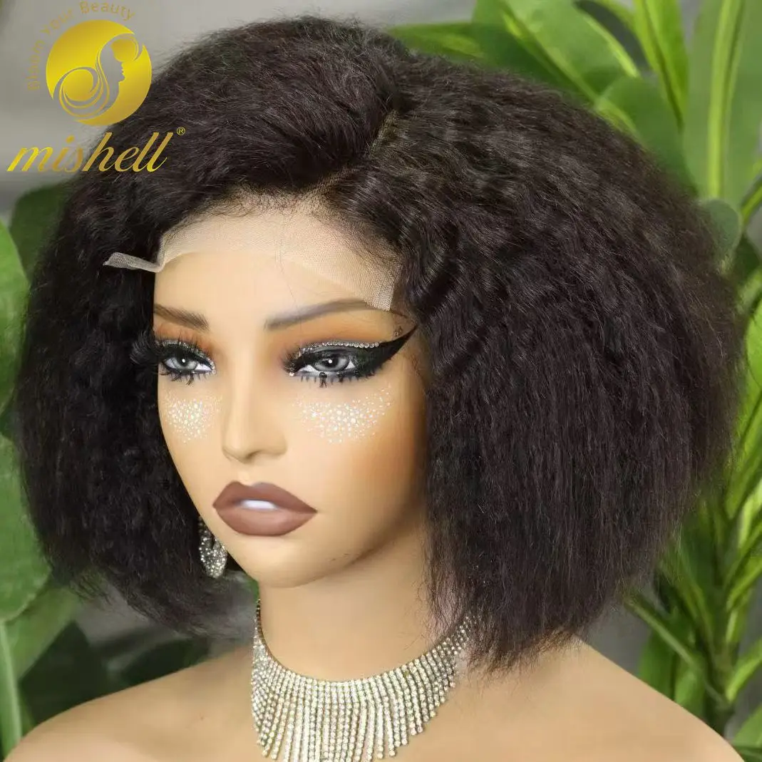 

300% Короткие Натуральные Кудрявые Прямые Парики Боб 5x5 Бесклеевые C Часть Кружевная Застежка Боб Парик 12A 100% Человеческие Волосы Реми Парики Для Женщин