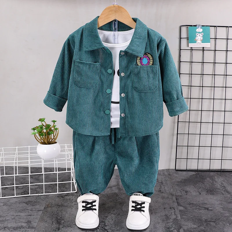 2024 New Children\'s Spring and Autumn Set Boys\' Korean Edition Fashion Corduroy Shirt Two Piece Set Girls\' Sports Set 0-5Y