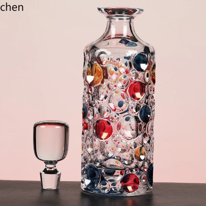 bubble crystal glass wine set bottle, colored whiskey glass set