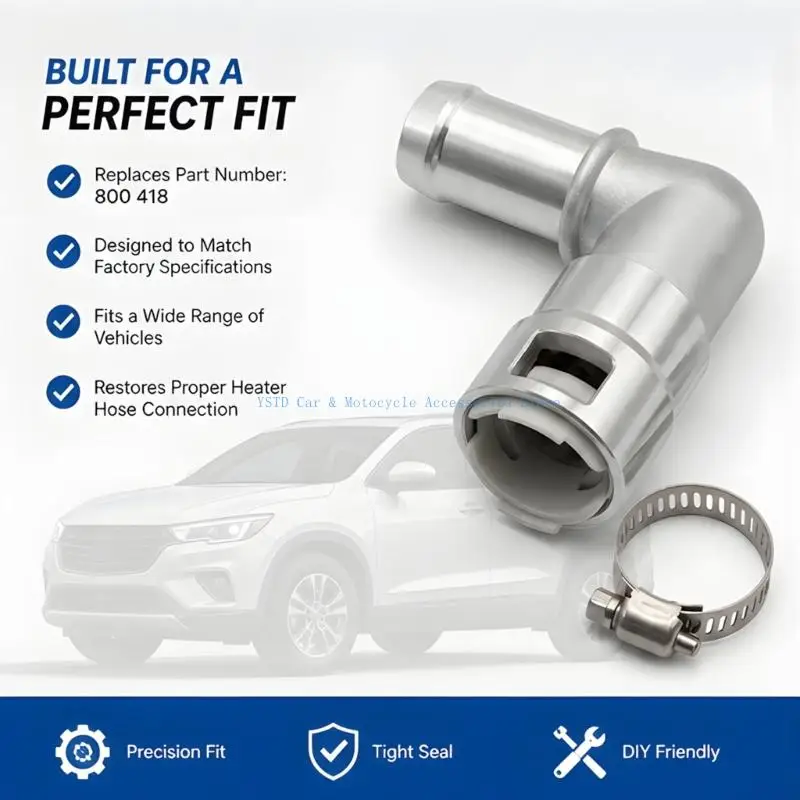 L5BC 800-418 Heater Hose Elbow Fitting 3/4 In x 3/4 In, Metal HVAC Hose Joint with Locking End, End, Hose Band Included for