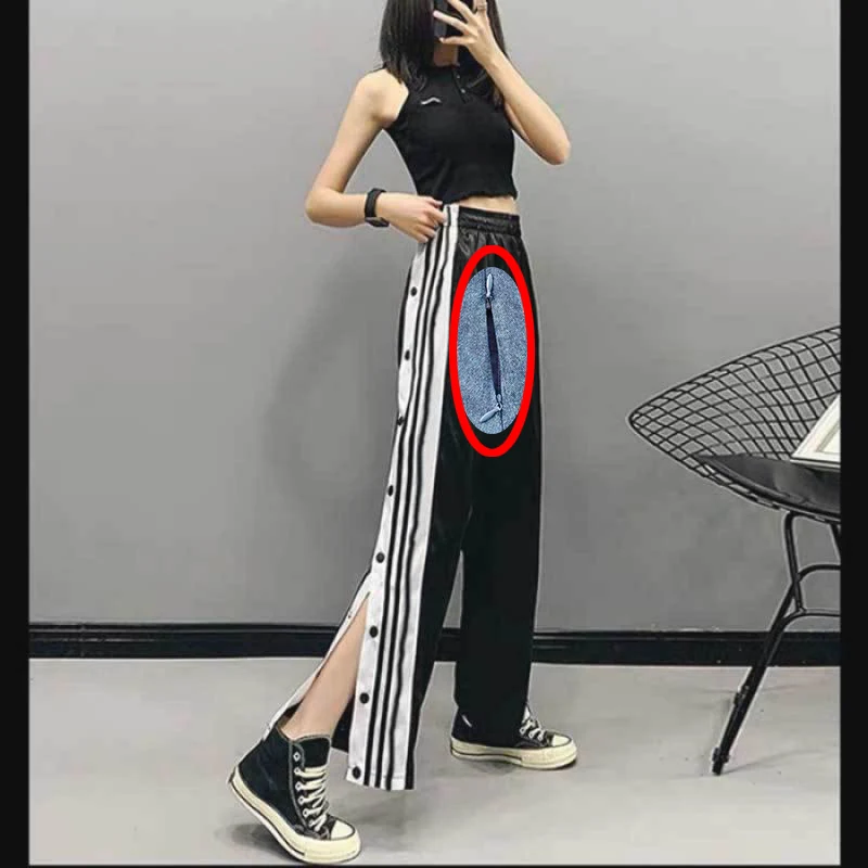 Pants for Women Open Crotch Zipper High Waist  Crotchless Couple Dating In Car Outdoor Sex Pantalon Femme Button opening at leg