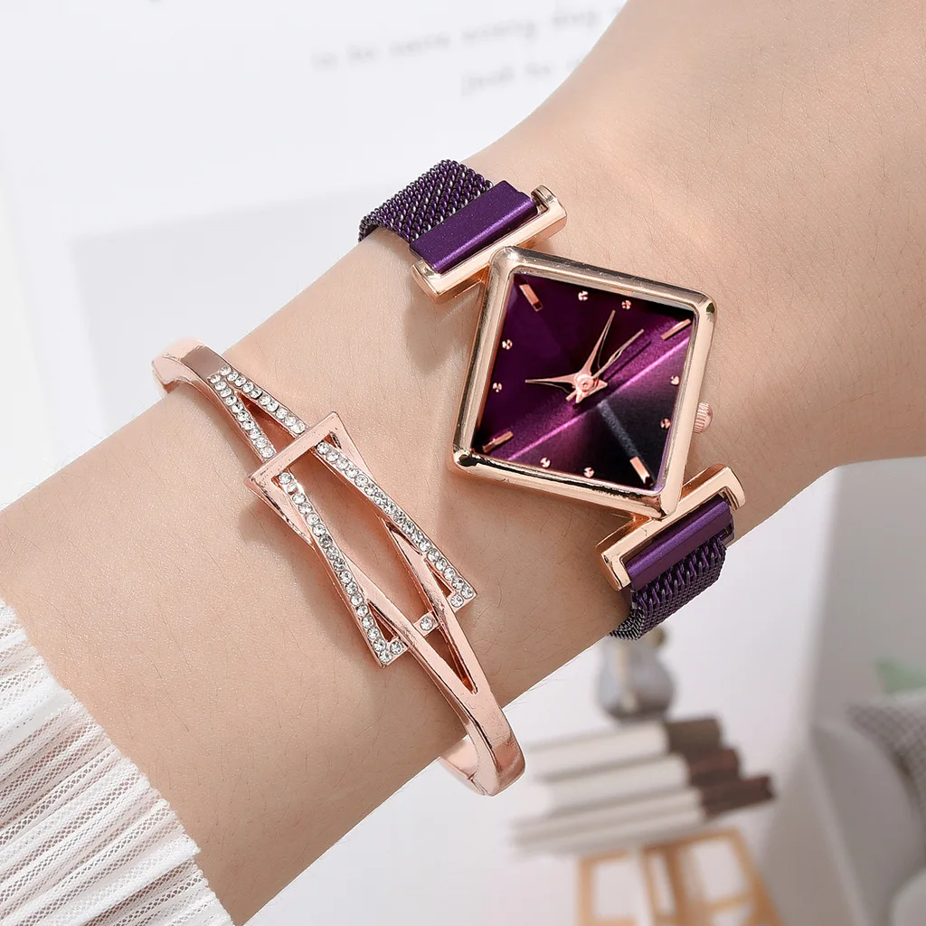 Women Square Watch Luxury Ladies Quartz Magnet Buckle Gradient Color Watches Relogio Feminino For Gift Clock