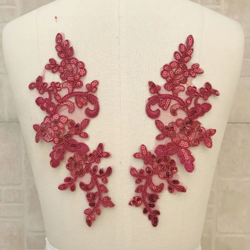 1Pairs Lace Applique Sew Patch Fabric Embroidery Flower Exquisite Trim Patches Crafts Stickers Bag Gown Decoration