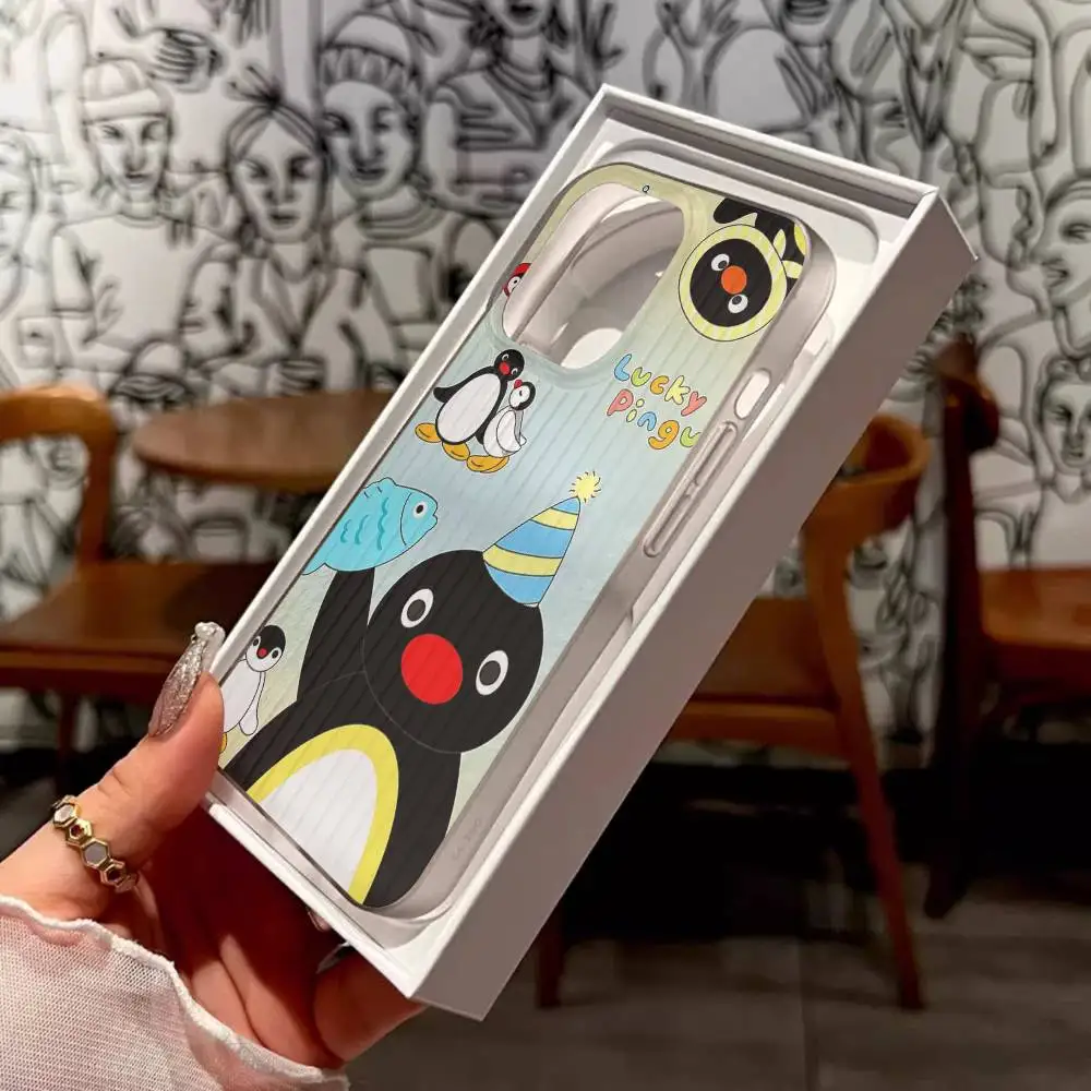 Grappige Cartoon P-Pingu Voor IPhone 16 15 14 13 12 11 17 Pro Max Plus Wave Gegolfd telefoon Case Anti Drop Cover