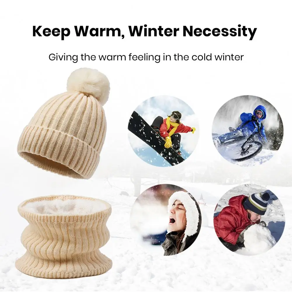 

Warm Neck Gaiter Knitting Hat Set Winter Hat Scarf Set with Fleece Lining Plush Ball Decor Cozy Unisex Knitting Set for Warmth