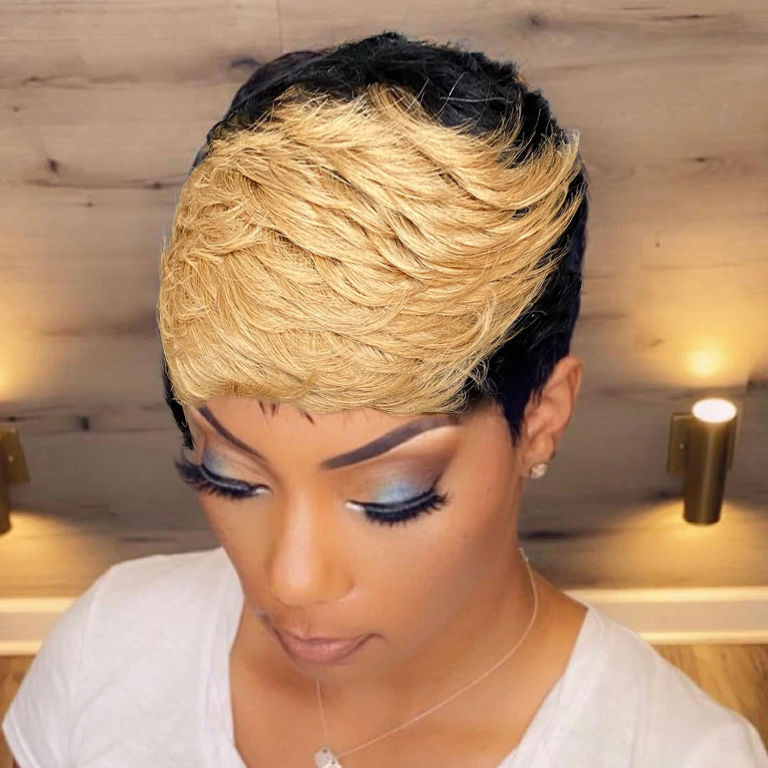 

Короткий многослойный парик с стрижкой пикси, парики из человеческих волос, золотисто-бордовый, красочный для женщин, парики машинного производства